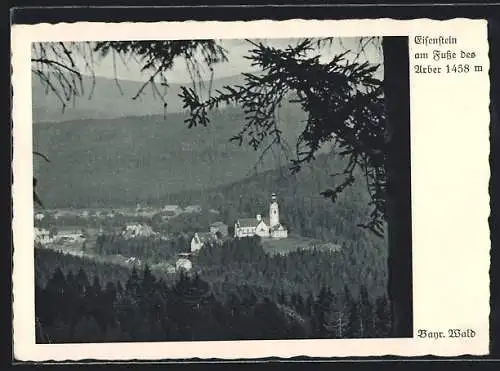 AK Eisenstein am Fusse des Arber, Panorama mit Kirche