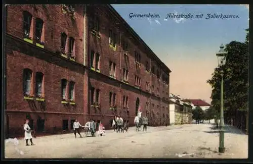 AK Germersheim, Alleestrasse mit Zollerkaserne