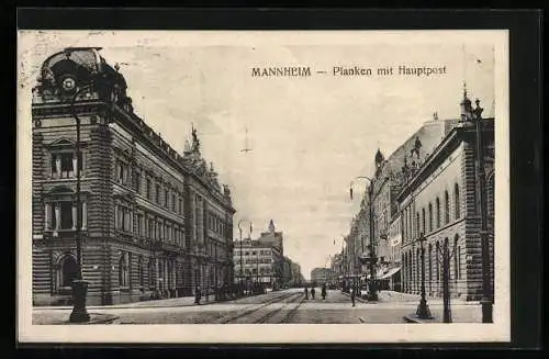 AK Mannheim, Planken mit Hauptpost, Strassenpartie