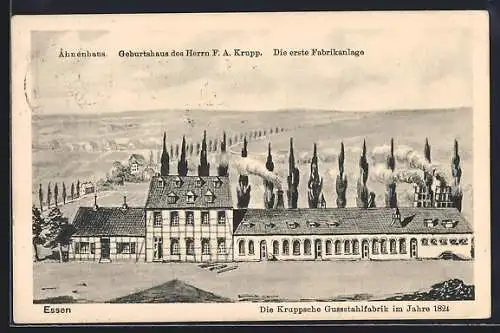 AK Essen, Kruppsche Gusstahlfabrik im Jahr 1824, Ahnenhaus von F. A. Krupp