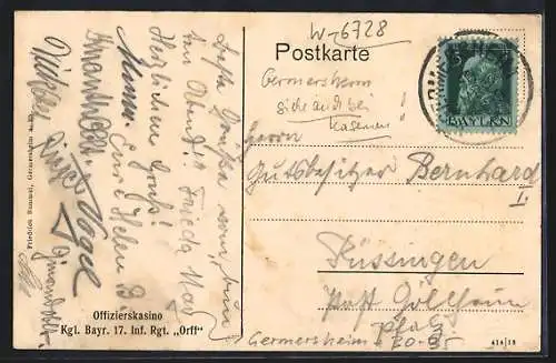 AK Germersheim, Offizierskasino, Kgl. Bayr. 17. Inf. Rgt. Orff