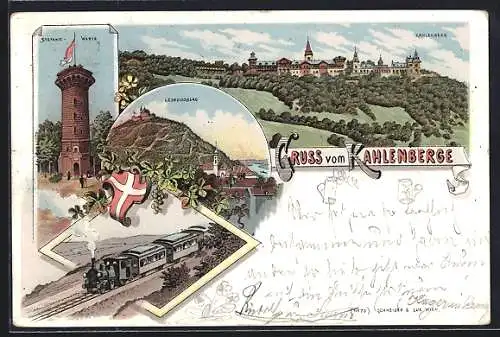 Lithographie Wien, Kahlenberg, Das Hotel, Stefanie-Warte, Leopoldsberg, Bergbahn