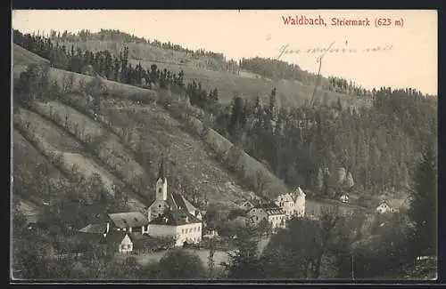 AK Waldbach, Dorfansicht mit Kirche