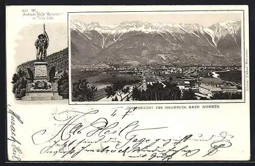 Lithographie Innsbruck, Gesamtansicht nach Norden, Andreas Hofer Monument