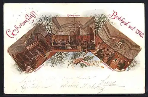 Lithographie Wien, Restaurant Zum süssen Löchel, Rotenturmstrasse 13, Kellerzimmer, Schankzimmer