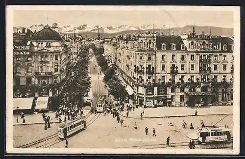 AK Zürich, Bahnhofstrasse mit Strassenbahn