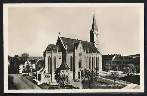 AK Winterthur, Kirche mit Umgebung