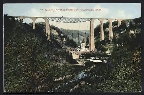 AK St. Gallen, Sitterbrücke, Brücke der Toggenburgbahn