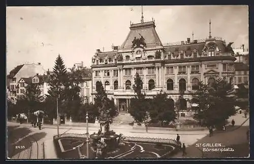 AK St. Gallen, Börsenplatz mit Brunnen