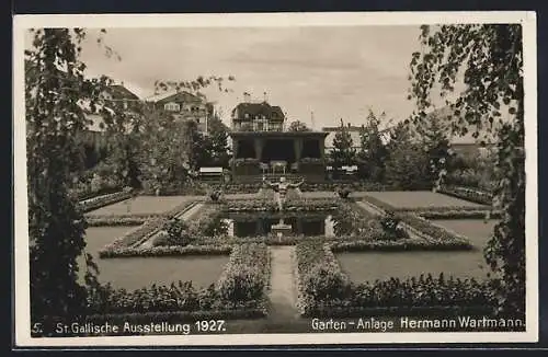 AK St. Gallen, Ausstellung 1927, Garten Anlage Hermann Wartmann