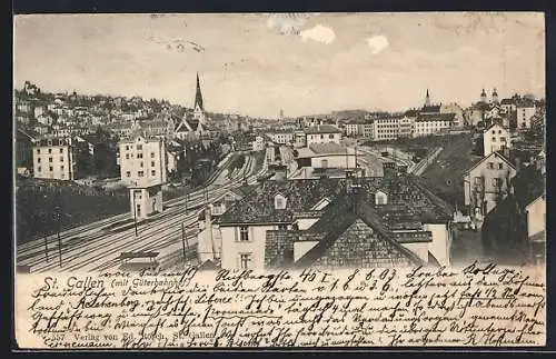 AK St. Gallen, Ortsansicht mit Güterbahnhof