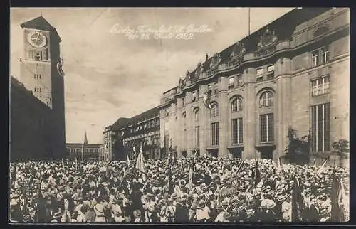 AK St. Gallen, Eidg. Turnfest 1922, Festzug am Bahnhof