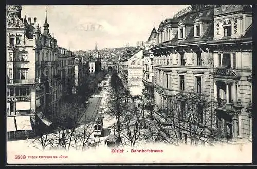 AK Zürich, Strassenbahn auf der Bahnhofstrasse