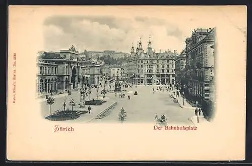 AK Zürich, Der Bahnhofsplatz mit Passanten