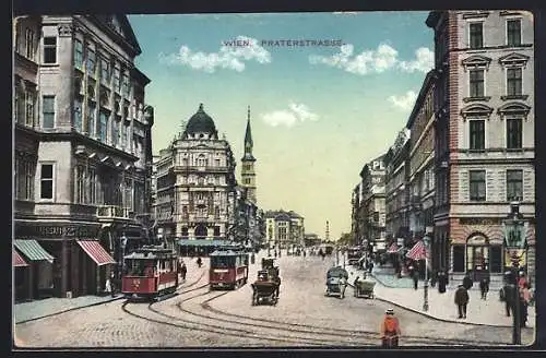 AK Wien, Strassenbahn auf der Praterstrasse, Pferdekutschen, Fossati