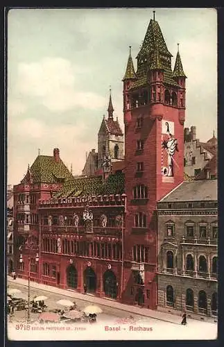 AK Basel, Markt vor dem Rathaus