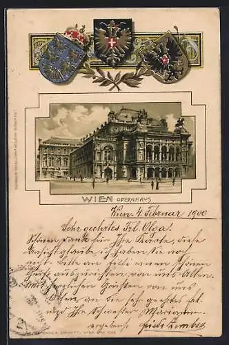 Lithographie Wien, Opernhaus, Wappen