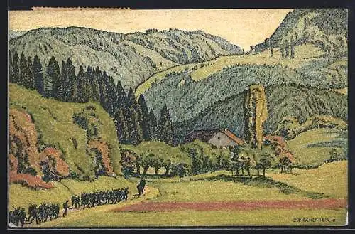 Künstler-AK Ernst E. Schlatter: Vallée du Jura pres de Fontenais