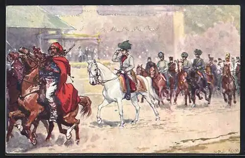 Künstler-AK Ludwig Koch: Wien, Kaiser-Jubiläums-Huldigungsfestzug 1908, Armee des Feldmarschalls Radetzky 1848