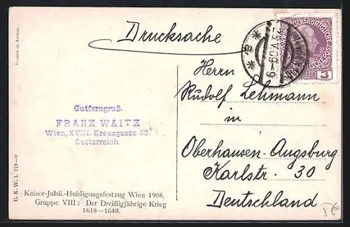 Künstler-AK Ludwig Koch: Wien, Kaiser - jubil. - Huldigungsfestzug 1908, Der Dreissigjährige Krieg