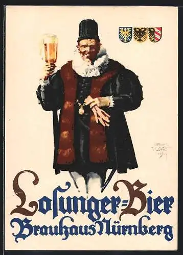 Künstler-AK Siegmund von Suchodolski: Nürnberg, Bier-Werbung des Losunger Brauhauses