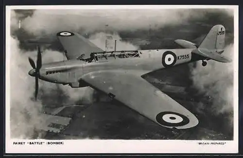 AK Fairey Battle, British Bomber, Flugzeug über den Wolken