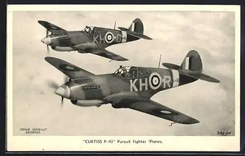 AK Curtiss P-40 Pursuit Fighter Planes in formation