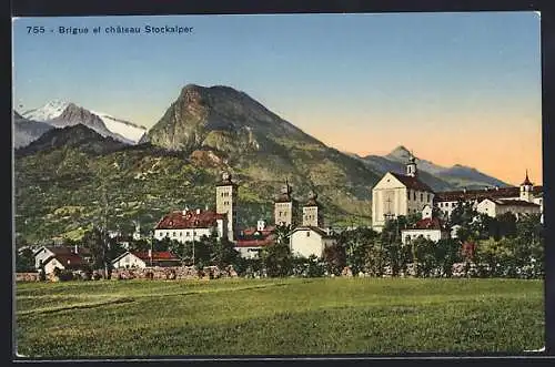 AK Brigue, Panorama et chateau Stockalper, Teilansicht mit Kirche