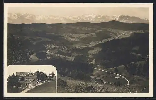 AK Steg, Gasthaus Hörnlikulm mit Blick ins Tösstal und die Berneralpen