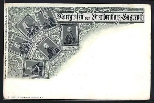 Lithographie Markgrafen von Brandenburg-Bayreuth, Georg Wilhelm, Georg Friedrich Carl, Christian