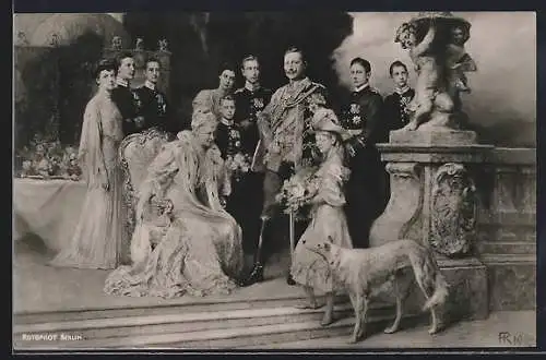 AK Kaiserfamilie von Preussen mit Hund