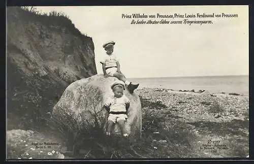 AK Prinz Wilhelm von Preussen und Prinz Louis Ferdinand von Preussen am Wasser