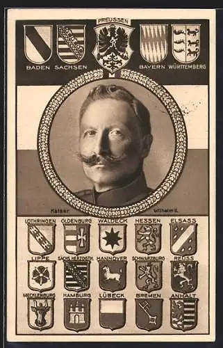 AK Kaiser Wilhelm II., Wappen der deutschen Fürstentümer