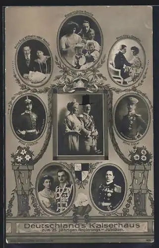 AK Deutschland's Kaiserhaus, Kaiser Wilhelm II. & Kaiserin Auguste Victoria, Prinz Oskar, Kronprinzl. Familie