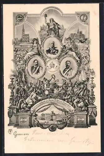 AK Porträt Friedrich Wilhelm III. von Preussen, Erinnerungskarte an Kaiser Wilhelm und den Siegreichen