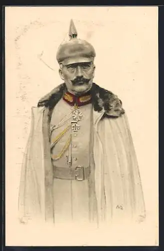 Künstler-AK Kaiser Wilhelm II. mit Pickelhaube in Uniform