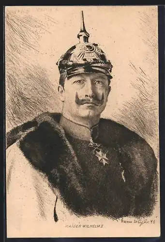 AK Kaiser Wilhelm II. mit Pickelhaube