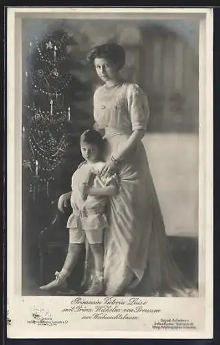 AK Victoria Louise Herzogin von Braunschweig mit Prinz Wilhelm von Preussen am Weihnachtsbaum