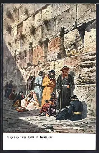 Künstler-AK Friedrich Perlberg: Jersualem, Juden beten an der Klagemauer, The wall of lamentation, Mur de pleurs