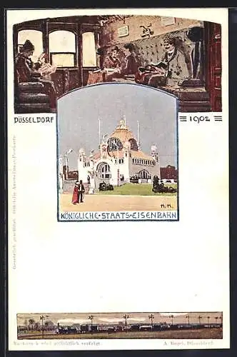 AK Düsseldorf, Ausstellung 1902, Pavillon der Kgl. Staats-Eisenbahn