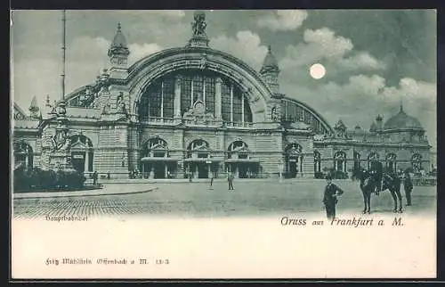 AK Frankfurt a. M., Hauptbahnhof bei Vollmond