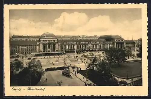 AK Leipzig, Blick auf den Hauptbahnhof aus der Vogelschau