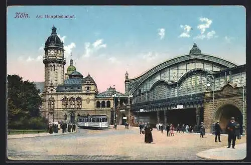 AK Köln, Strassenbahn am Hauptbahnhof