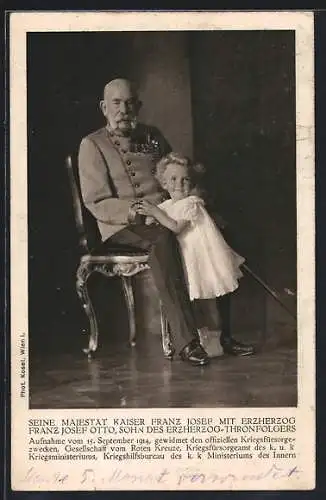 AK Seine Majestät Kaiser Franz Josef I. von Österreich mit Erzherzog Franz Josef Otto, Rotes Kreuz