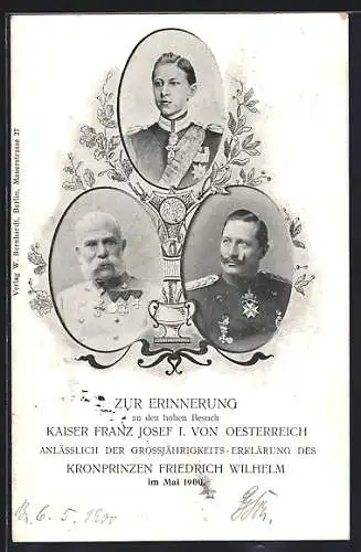 AK zur Erinnerung Kaiser Franz Josef I. von Österreich und Kaiser Wilhelm II. im Mai 1900