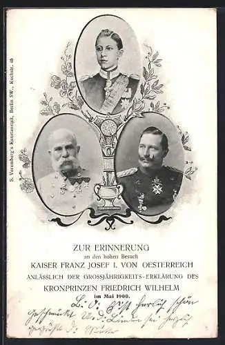 AK Erinnerung des Besuchs v. Kaiser Franz Josef I. von Österreich beim Kronprinz Wilhelm von Preussen Mai 1900