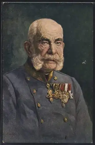 Künstler-AK Kaiser Franz Josef I. von Österreich in Uniform mit Ordenspange