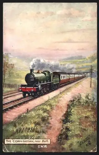 Künstler-AK The Cornishman near Bath, englische Eisenbahn der G.W.R.