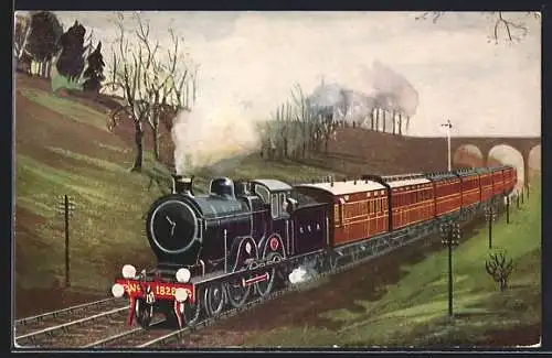 AK GER, 4-4-0 No. 1828 near Brentwood with Cromer-Liverpool St. train