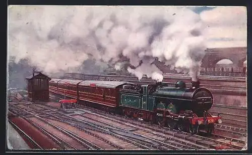 Künstler-AK englische Eisenbahn der Gesellschaft G.N.R., Scotch Express passing Belle Isle